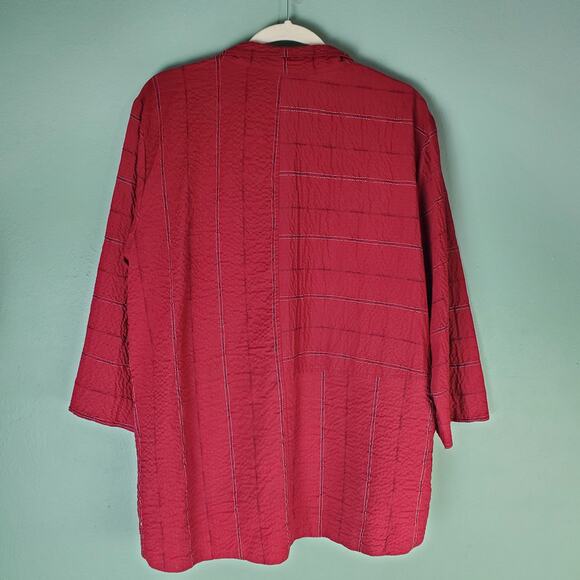 Ali Miles Womens Modern Timeless Button Front Cranberry Pucker Tunic Top Size L - Picture 2 of 6